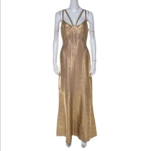 Herve Leger Gold Brushed Effect Bandage